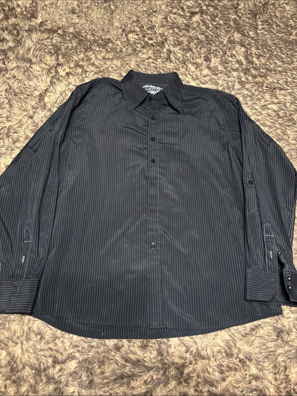 Moto Black Pinstripe Long-Sleeve Dress Shirt - Classic Point Collar